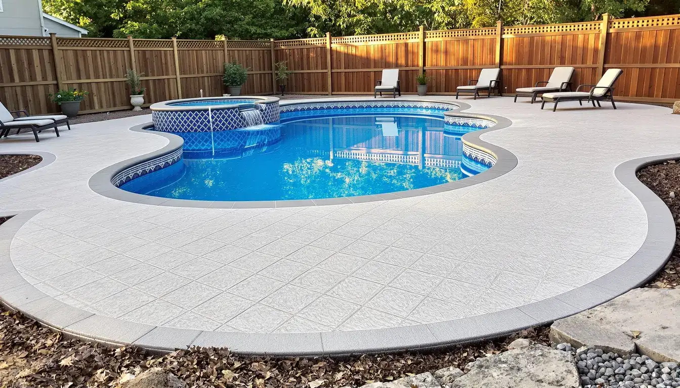 Concrete pool deck surface around an outdoor KC metro pool